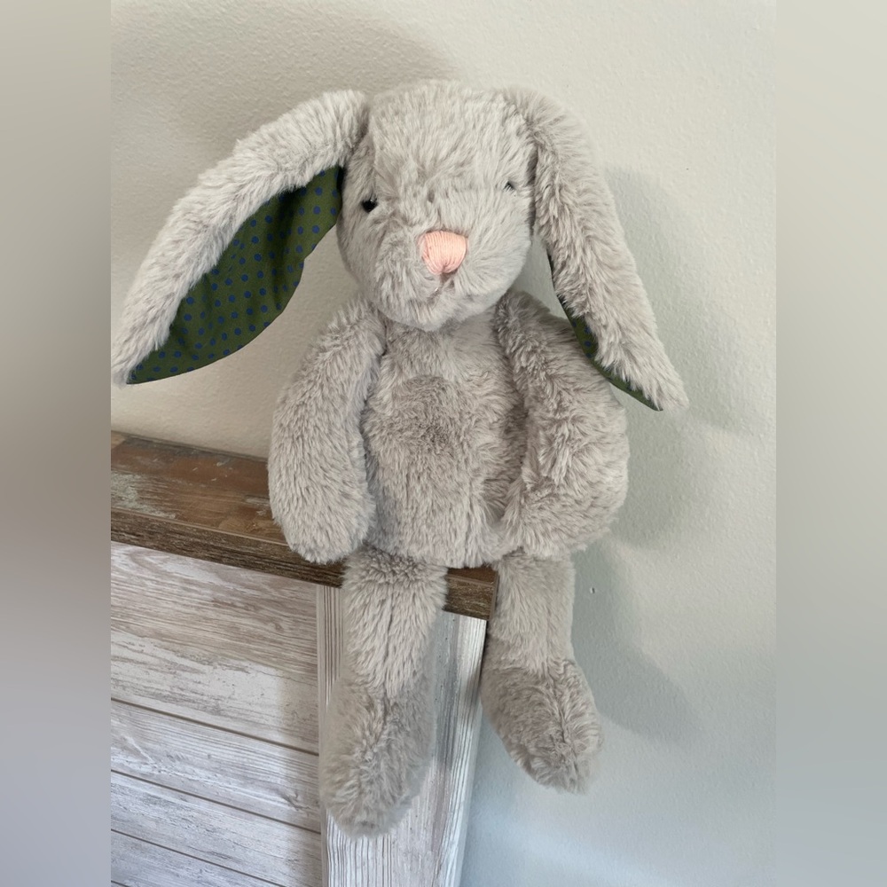 Manhattan Toy Plush Gray Bunny Rabbit  Green Ears Plastic Eyes 15"